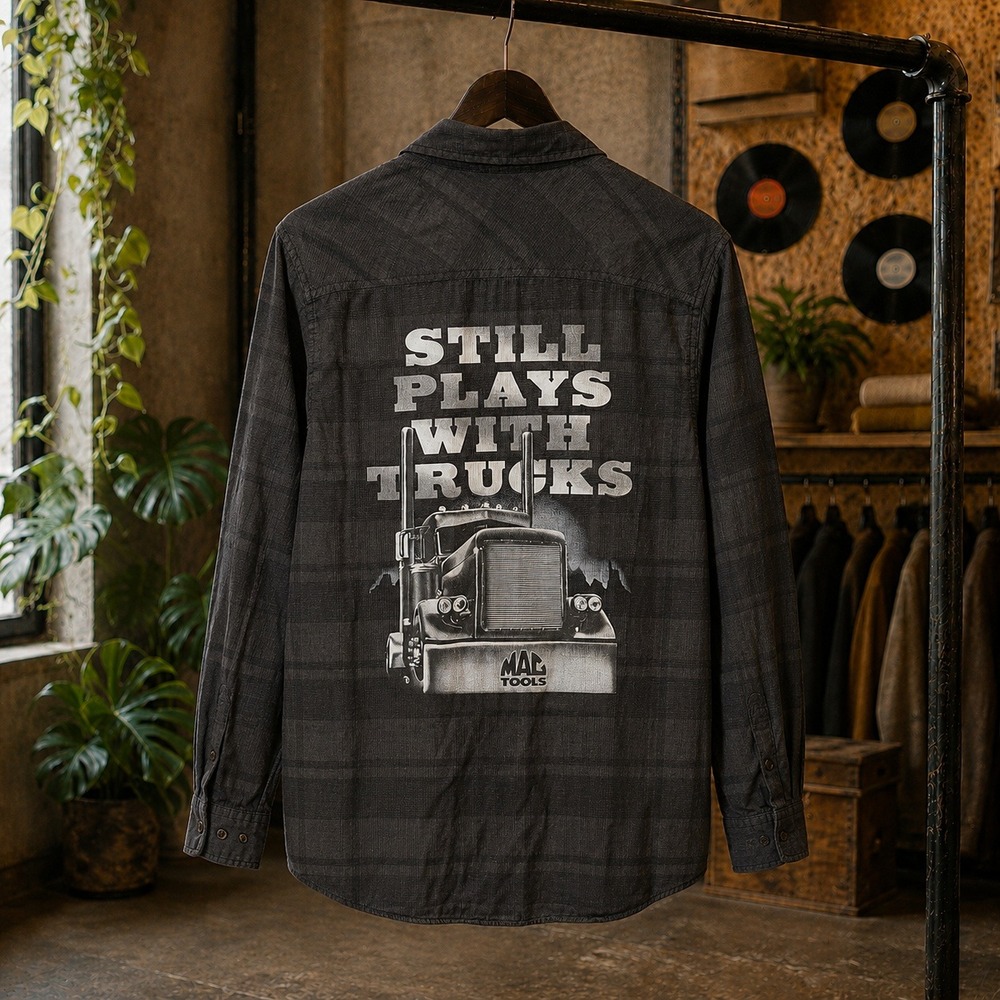 Mac Tools Work Shirt Plaid Button Up Still Plays With Trucks Mens